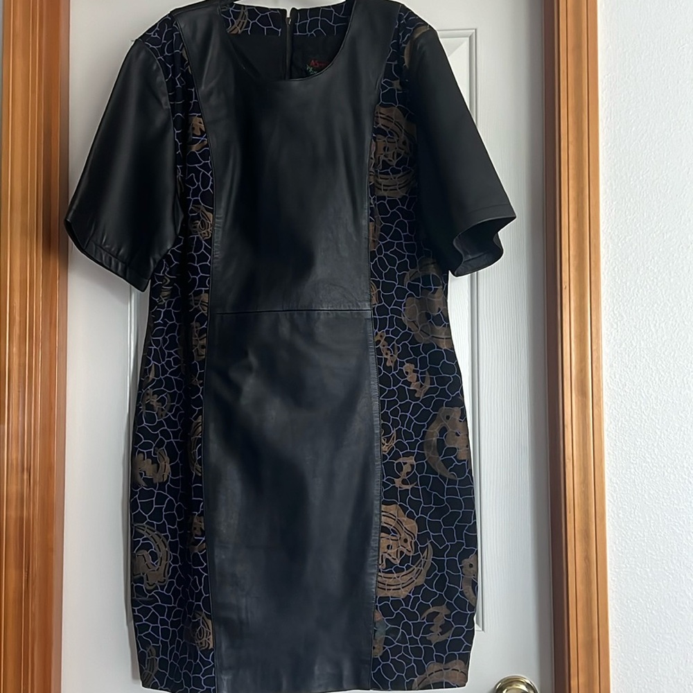 A real leather design fabric knee length dress